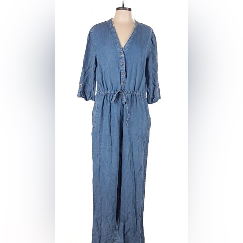 A Loves A Chambray Denim Drawstring Jumpsuit